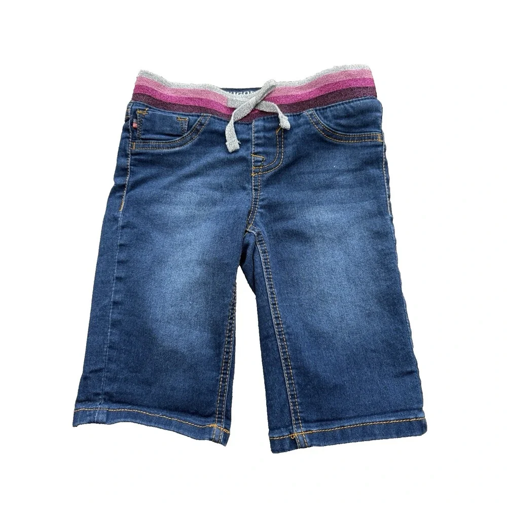 VIGOSS Girl's Small (7/8) Blue Denim‎ Bermuda Shorts Glitter Stripe Casual